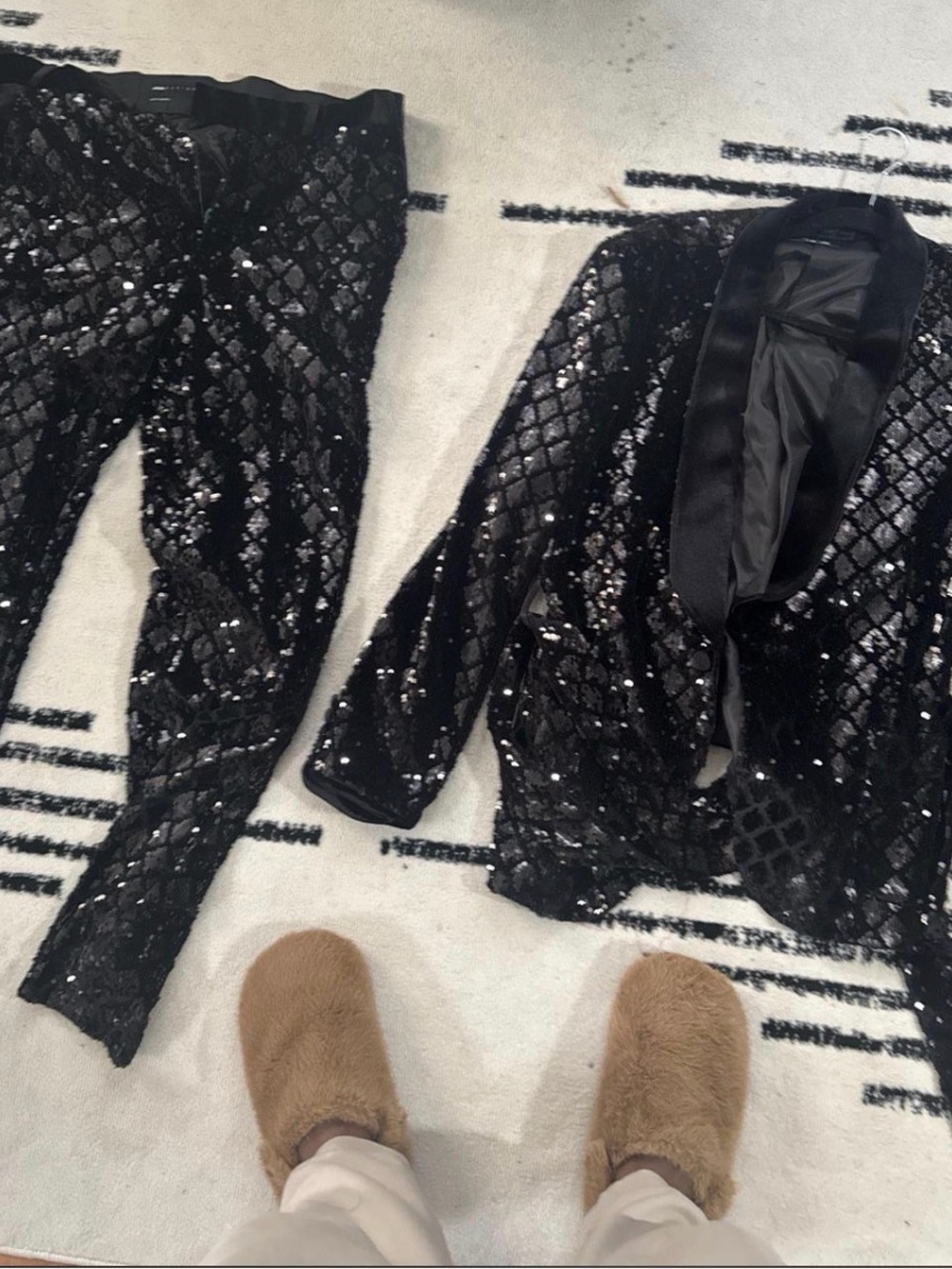 ASOS Black Sequin Quilted Suit Jacket and Pants